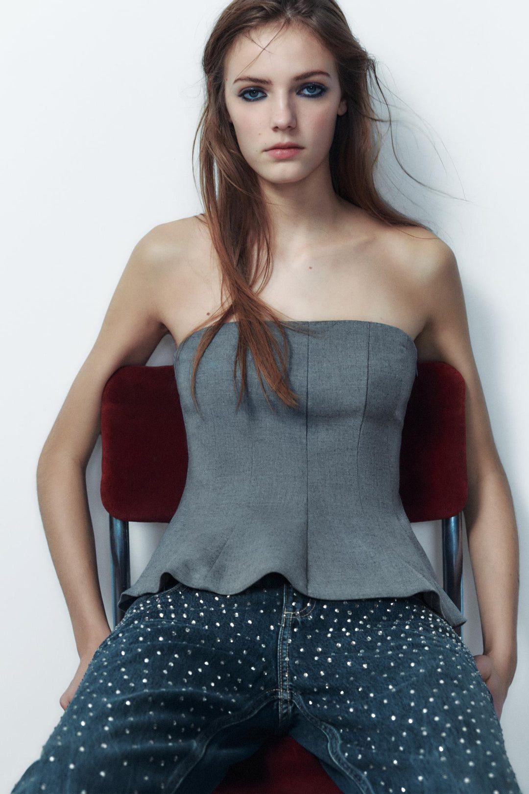 ZARA STRAPLESS PEPLUM TOP