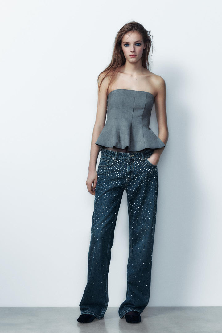 ZARA STRAPLESS PEPLUM TOP