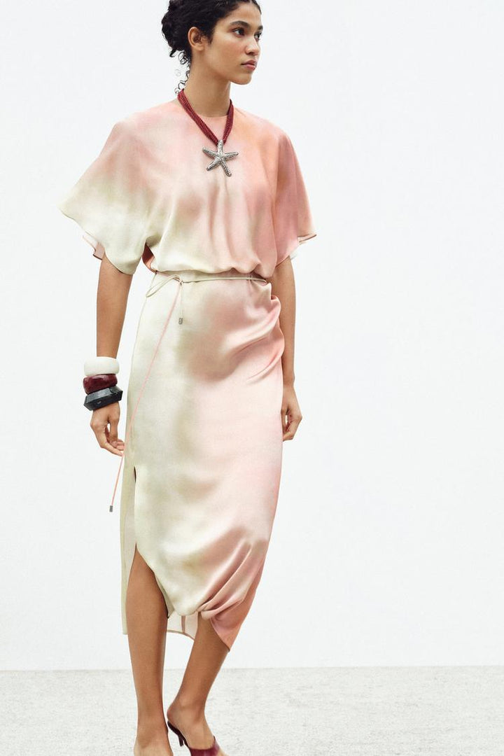 ZARA TIE DYE PRINT MIDI DRESS