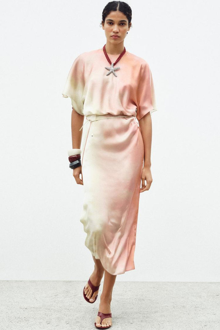 ZARA TIE DYE PRINT MIDI DRESS