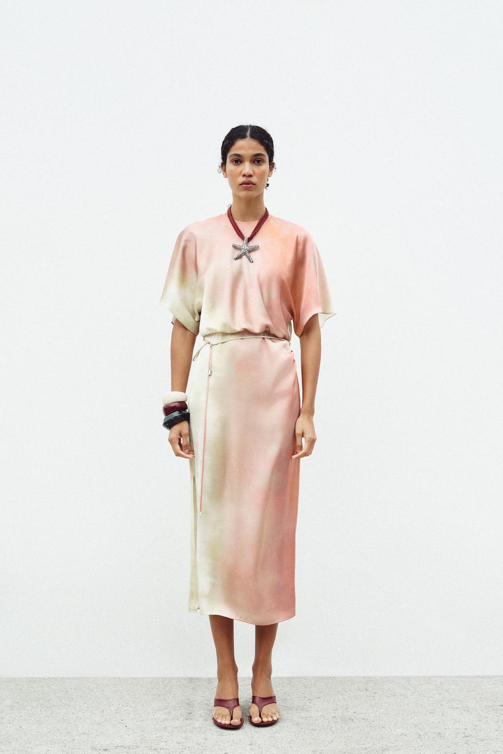 ZARA TIE DYE PRINT MIDI DRESS