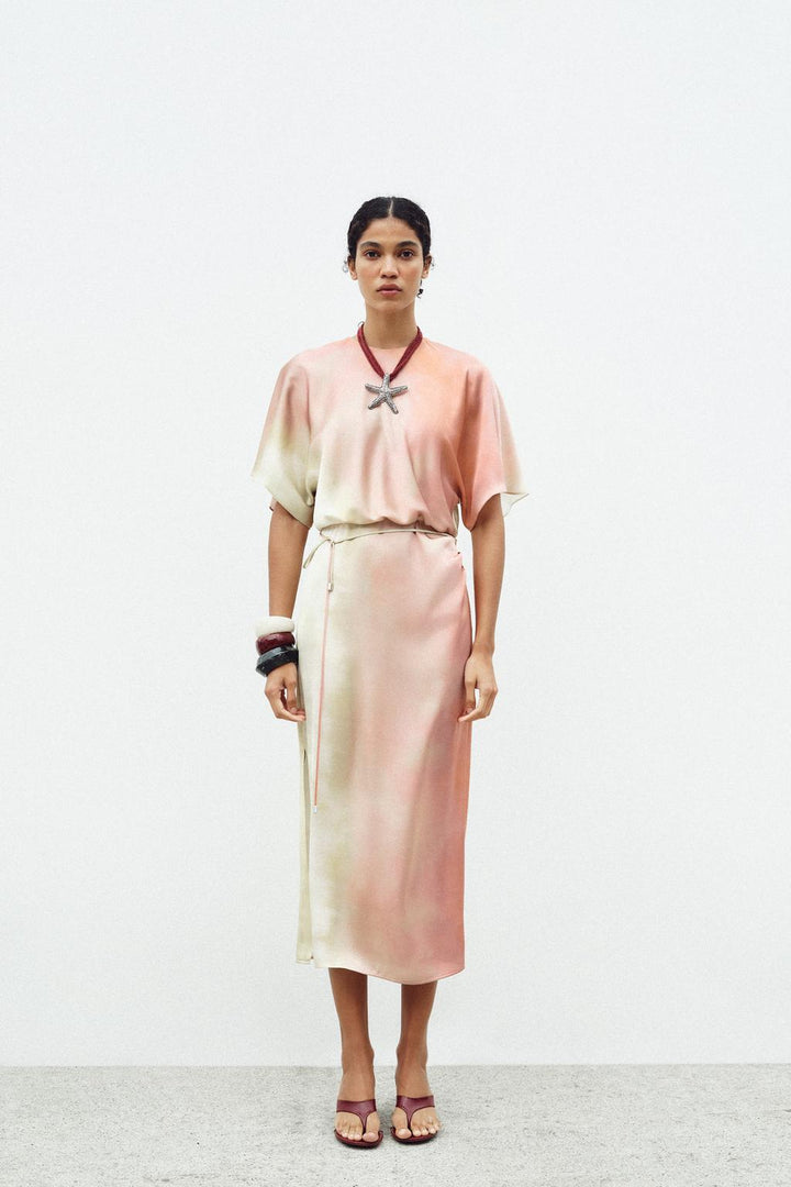 ZARA TIE DYE PRINT MIDI DRESS
