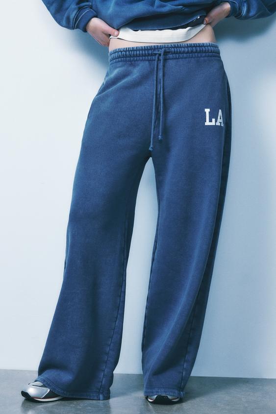 Zara WASHED EFFECT VARSITY JOGGER PANTS