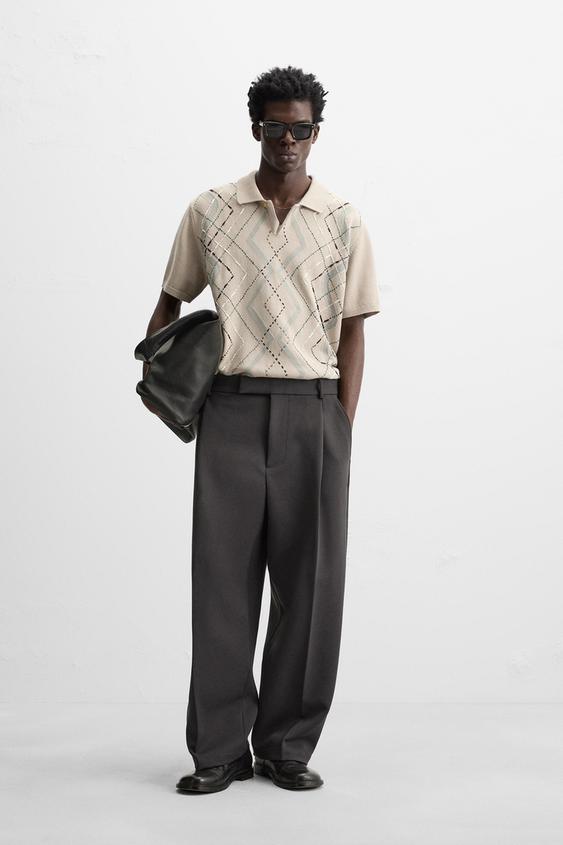 Zara JACQUARD DIAMOND KNIT POLO