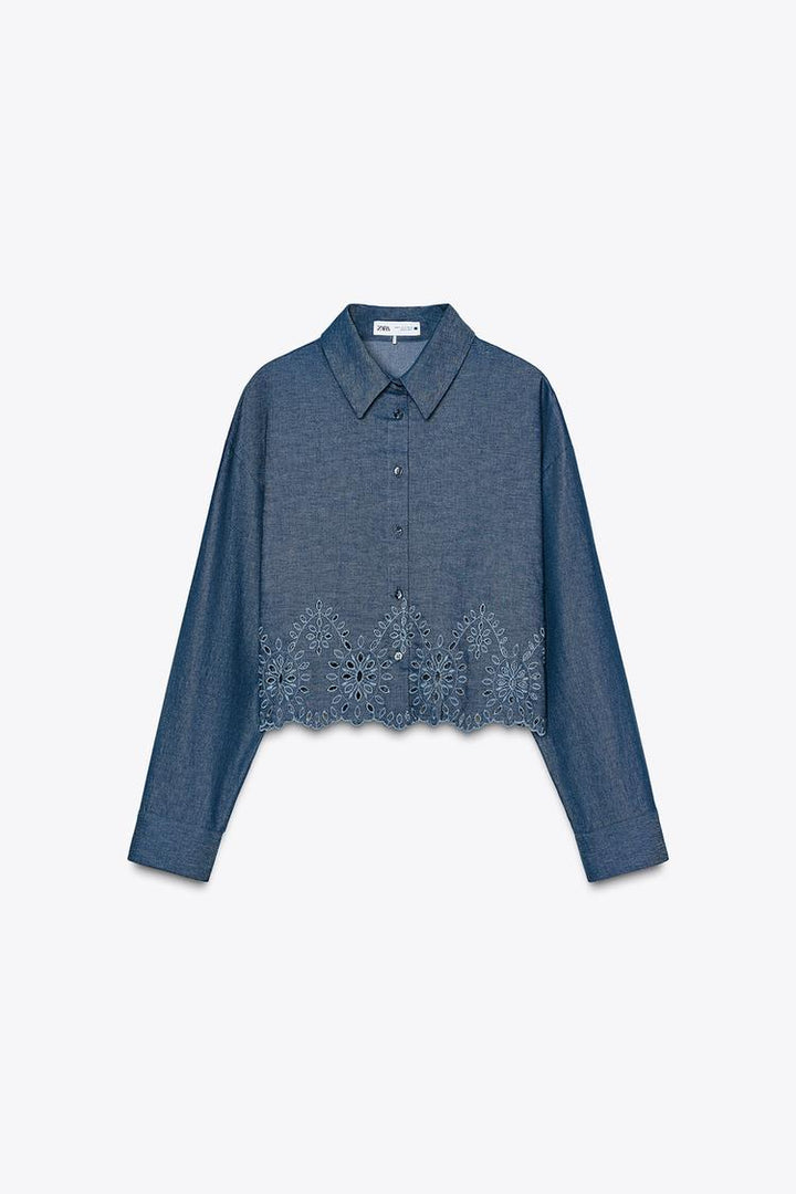 ZARA EMBROIDERED EYELET CROPPED SHIRT
