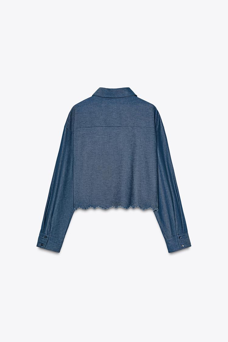 ZARA EMBROIDERED EYELET CROPPED SHIRT