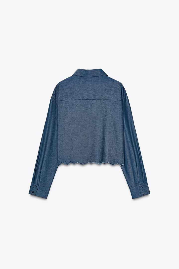 ZARA EMBROIDERED EYELET CROPPED SHIRT