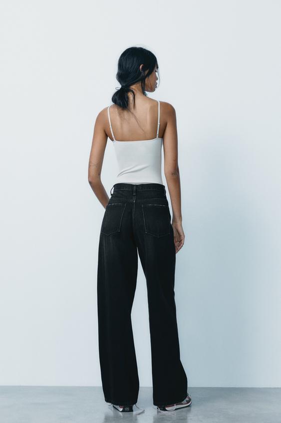 Zara TRF HIGH RISE WIDE LEG CROSSOVER WAISTBAND JEANS