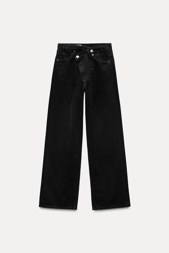 Zara TRF HIGH RISE WIDE LEG CROSSOVER WAISTBAND JEANS