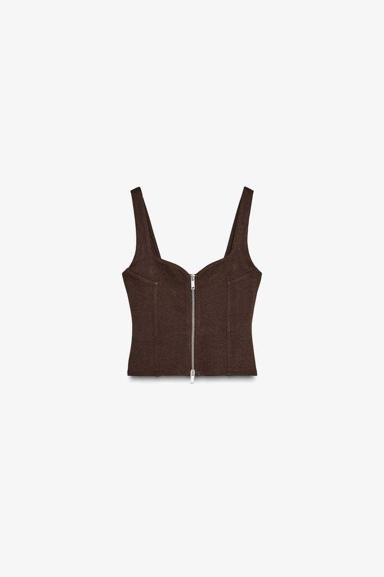 ZARA INTERLOCK ZIP-UP TOP