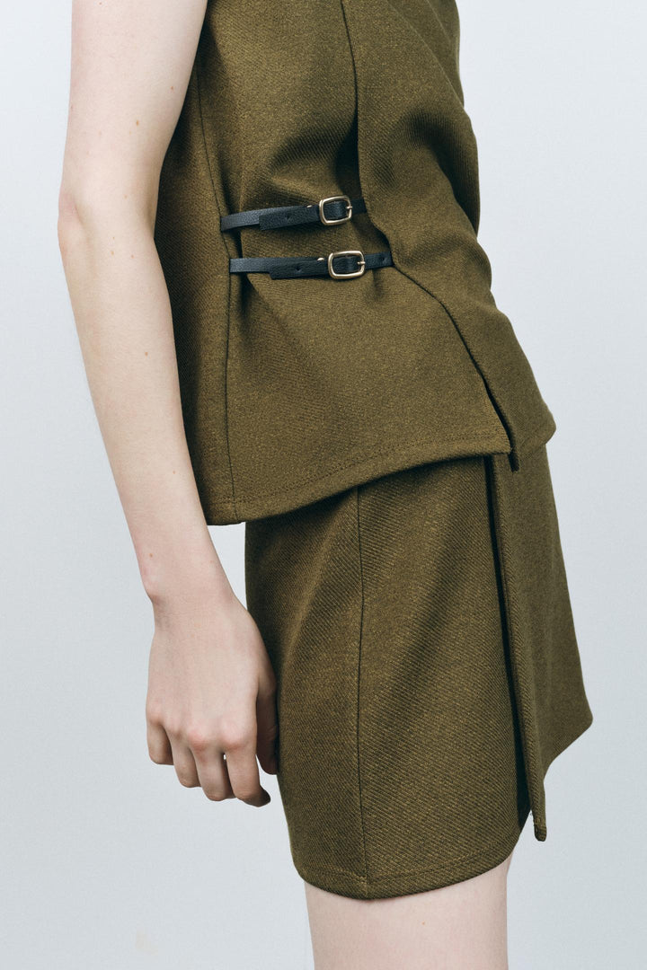 ZARA BUCKLE TWILL WRAP TOP
