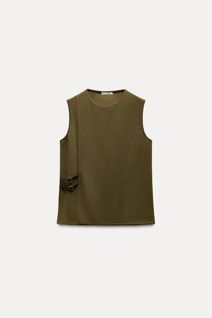 ZARA BUCKLE TWILL WRAP TOP