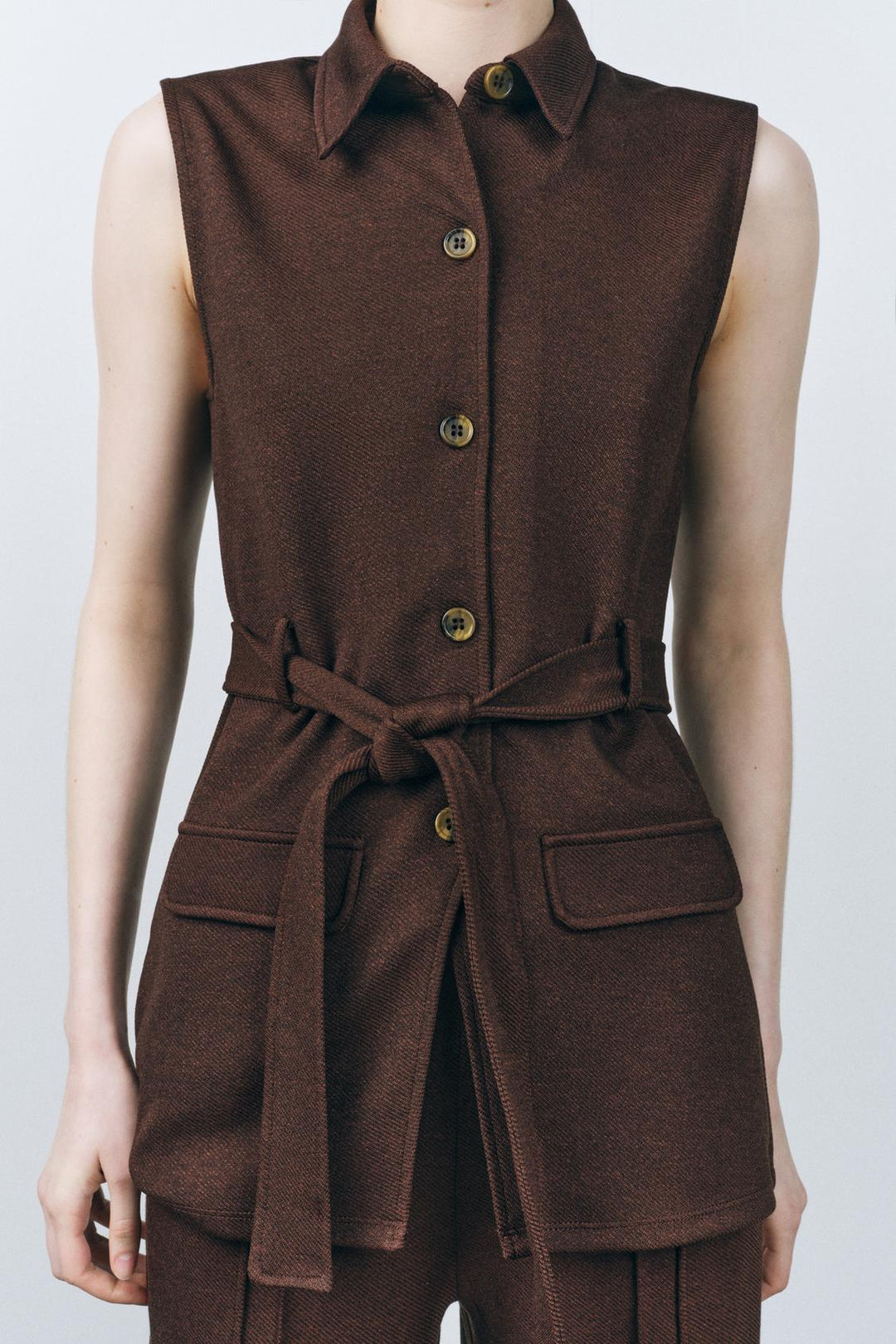 ZARA TWILL BELTED VEST