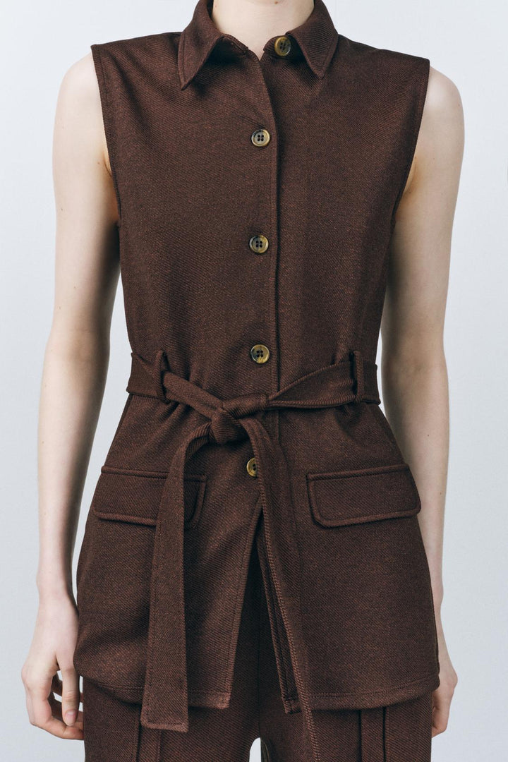 ZARA TWILL BELTED VEST