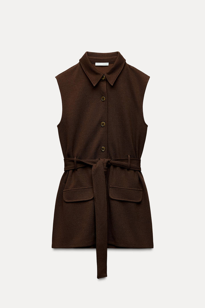 ZARA TWILL BELTED VEST