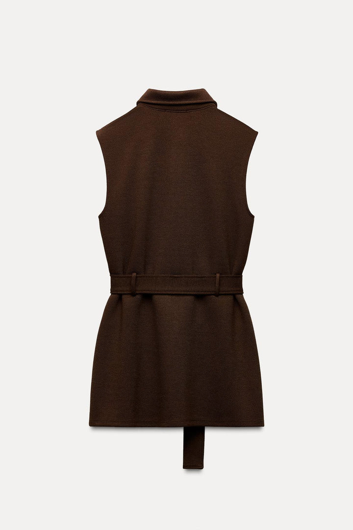 ZARA TWILL BELTED VEST