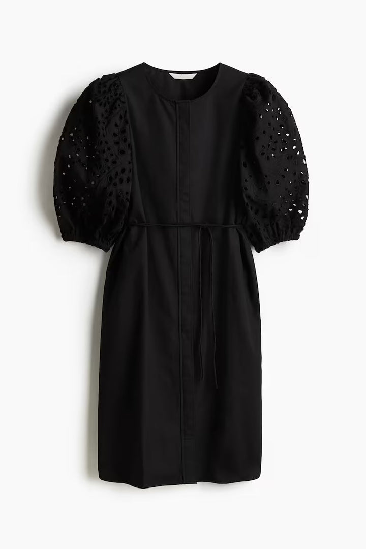 H&M Dress with Eyelet-Embroidered Sleeves
