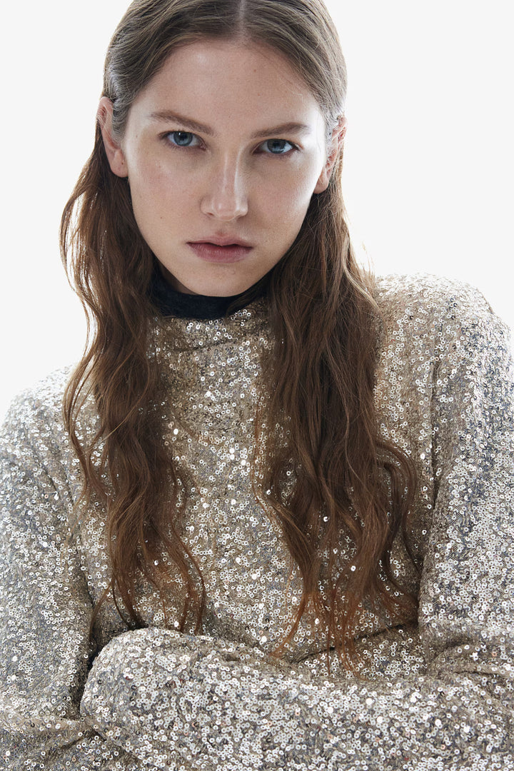 H&M Sequined Mock Turtleneck Top