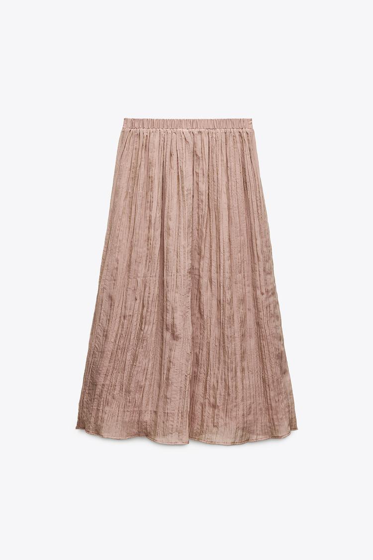 ZARA WRINKLED EFFECT MIDI SKIRT