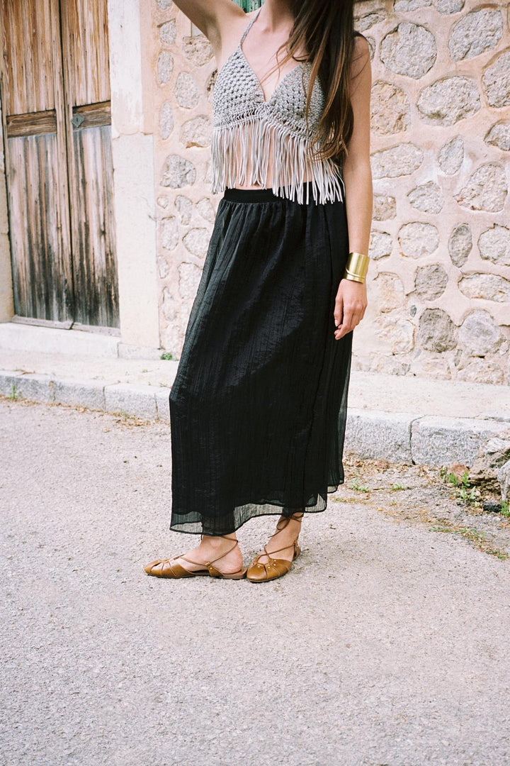 ZARA WRINKLED EFFECT MIDI SKIRT