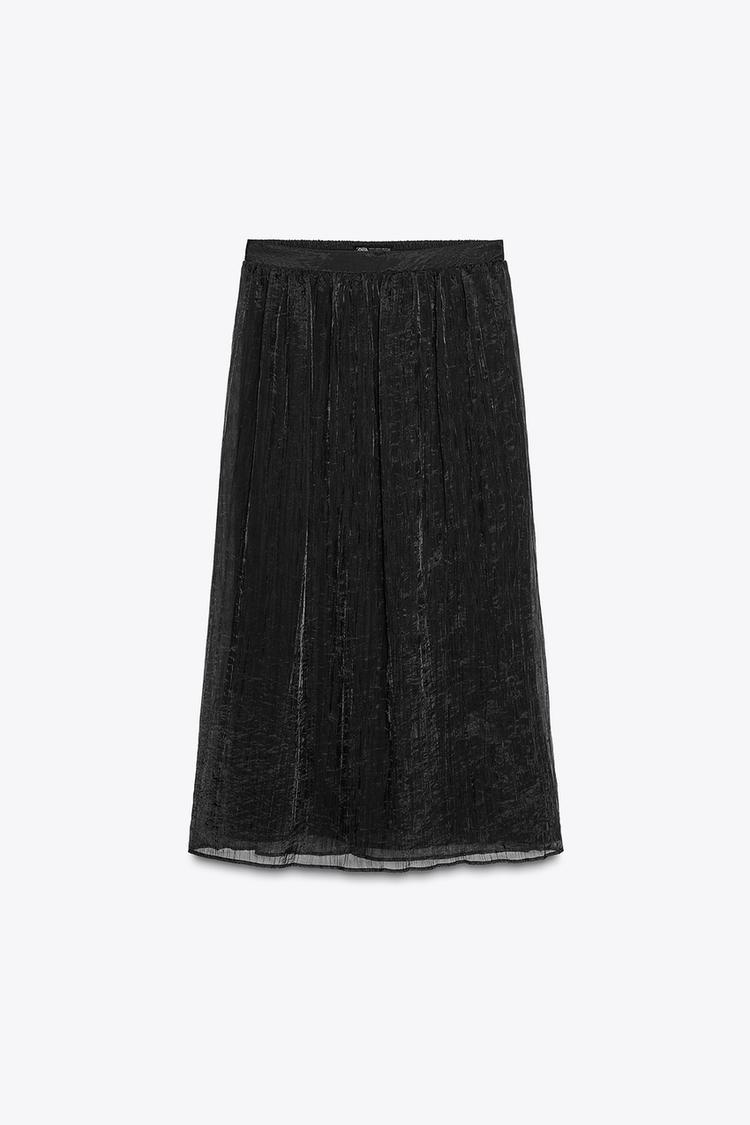 ZARA WRINKLED EFFECT MIDI SKIRT