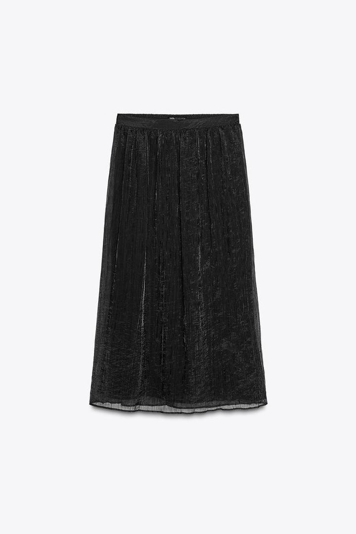 ZARA WRINKLED EFFECT MIDI SKIRT