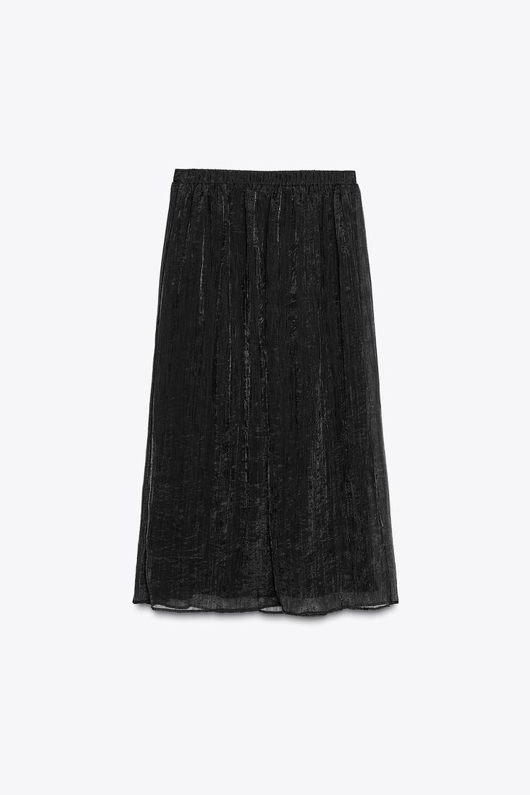 ZARA WRINKLED EFFECT MIDI SKIRT