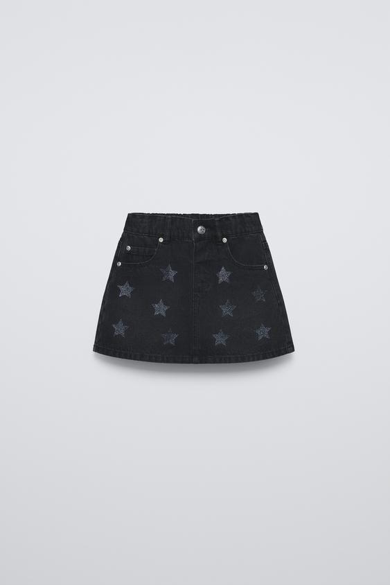 Zara SHIMMERY STARS DENIM SKIRT