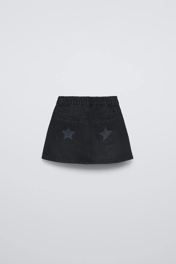 Zara SHIMMERY STARS DENIM SKIRT