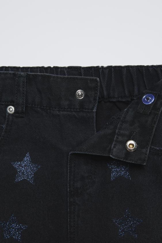 Zara SHIMMERY STARS DENIM SKIRT