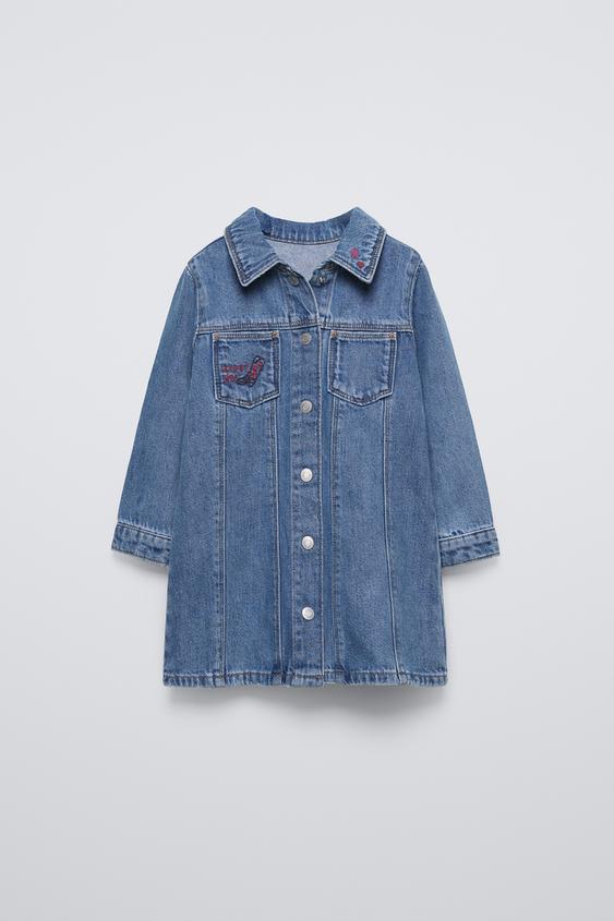 Zara DENIM EMBROIDERED DRESS