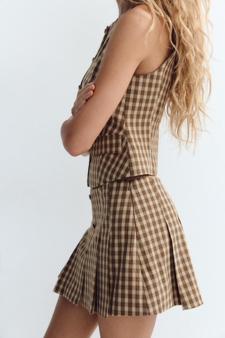 ZARA CHECKERED FITTED VEST TOP