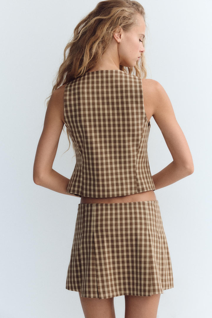 ZARA CHECKERED FITTED VEST TOP