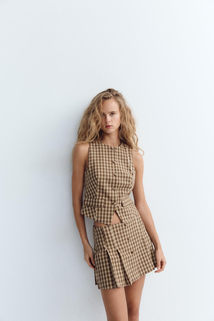 ZARA CHECKERED FITTED VEST TOP