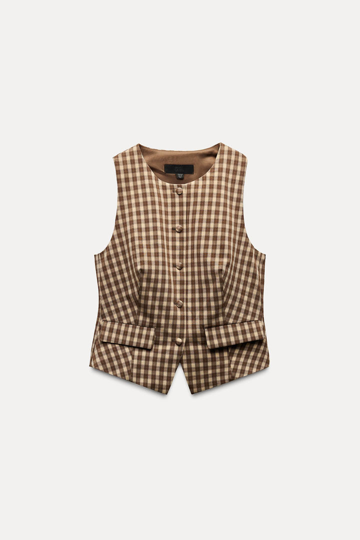 ZARA CHECKERED FITTED VEST TOP