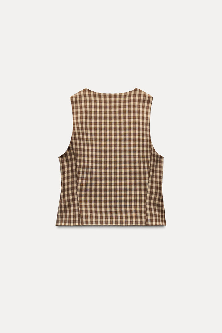 ZARA CHECKERED FITTED VEST TOP