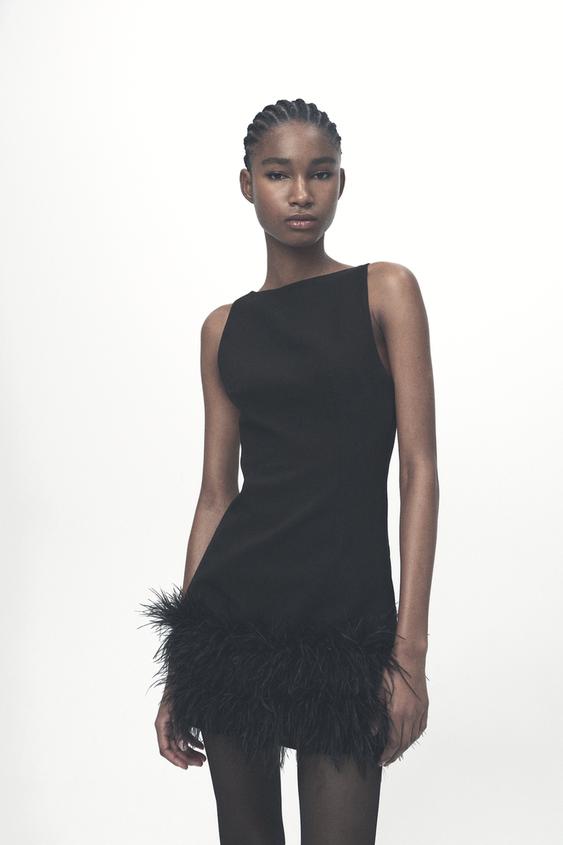 Zara STRETCHY FEATHER DRESS