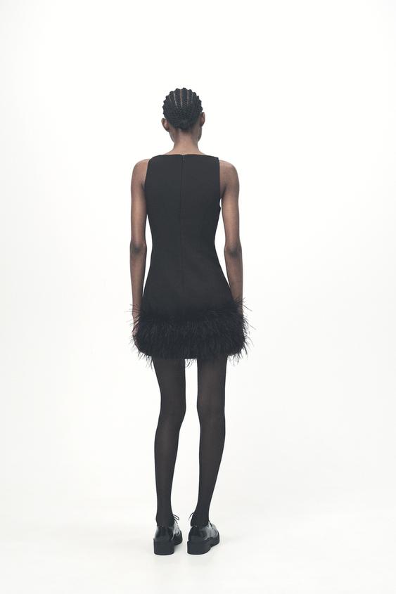 Zara STRETCHY FEATHER DRESS