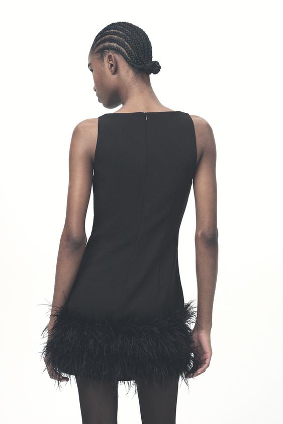 Zara STRETCHY FEATHER DRESS