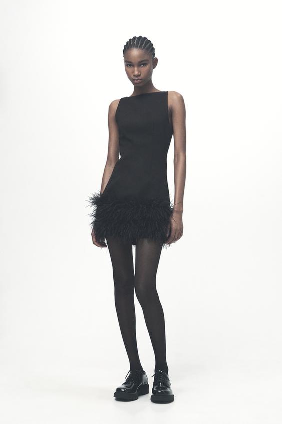 Zara STRETCHY FEATHER DRESS