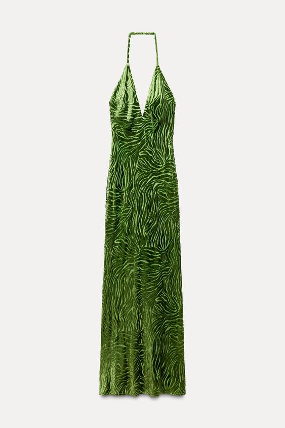 Zara VELVET HALTER NECK DRESS