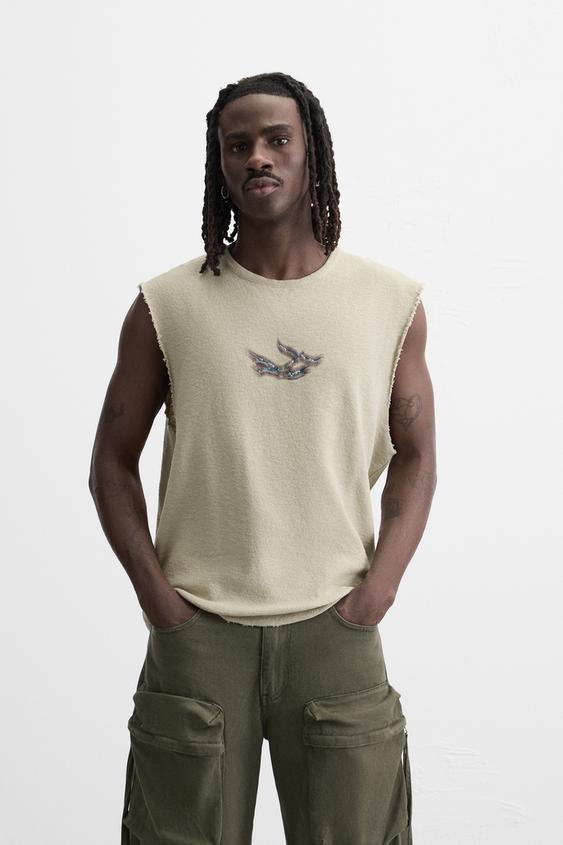 Zara TEXTURED PRINT KNIT T-SHIRT