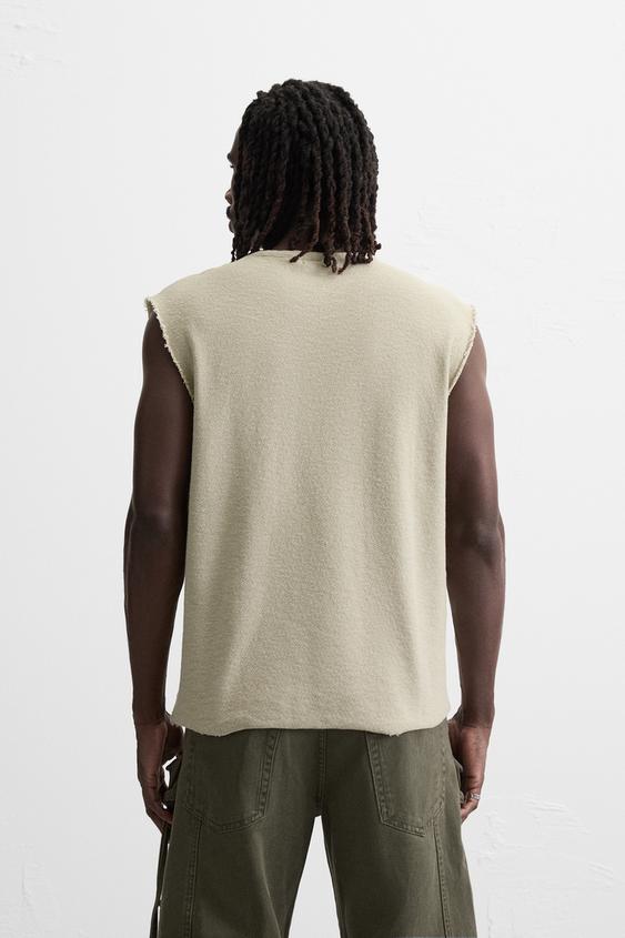 Zara TEXTURED PRINT KNIT T-SHIRT
