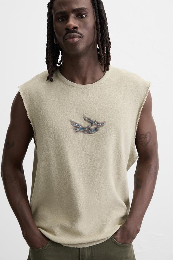 Zara TEXTURED PRINT KNIT T-SHIRT