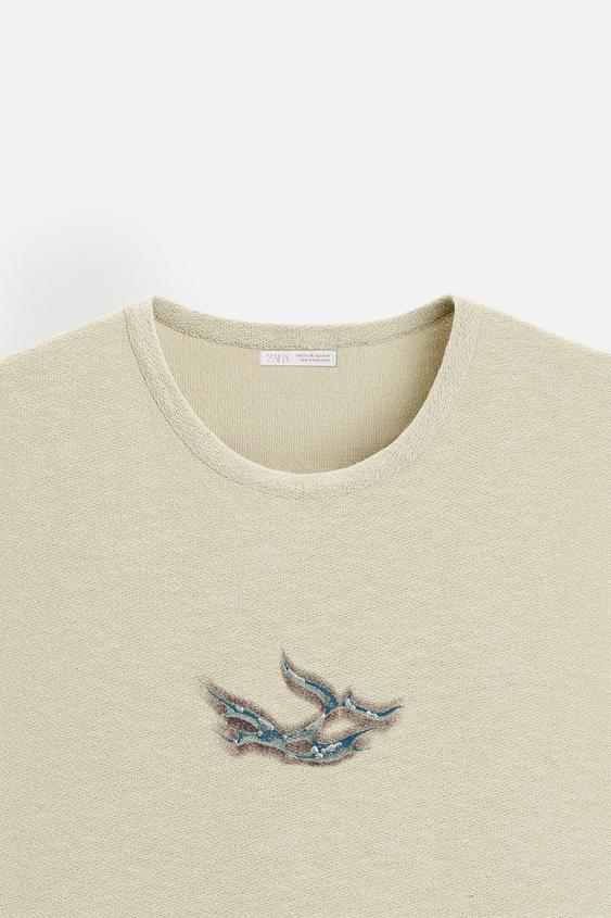 Zara TEXTURED PRINT KNIT T-SHIRT