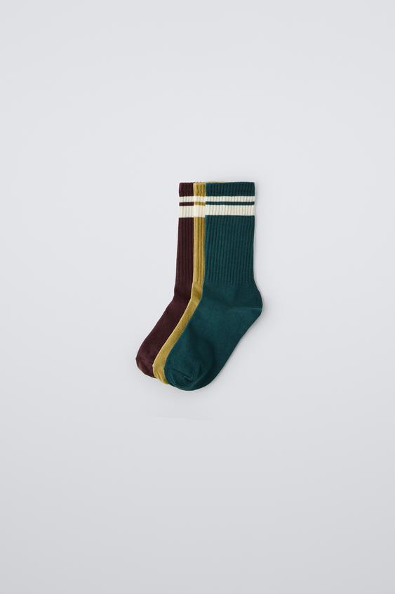 Zara THREE-PACK OF STRIPED SOCKS