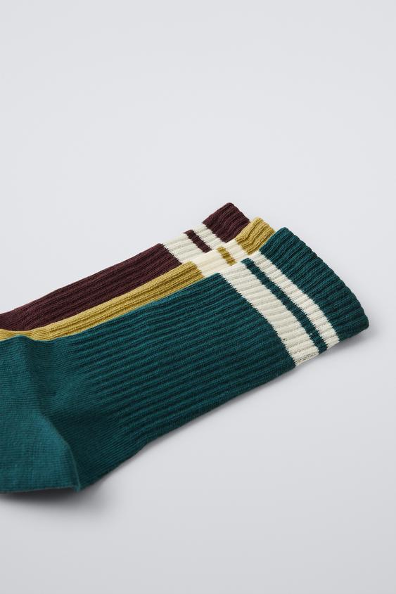 Zara THREE-PACK OF STRIPED SOCKS