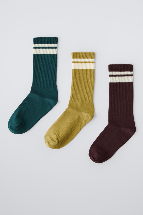 Zara THREE-PACK OF STRIPED SOCKS