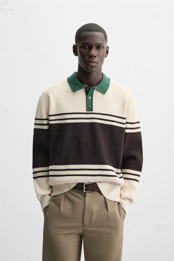 Zara TEXTURED KNIT POLO SHIRT