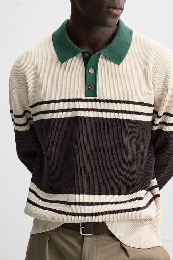 Zara TEXTURED KNIT POLO SHIRT